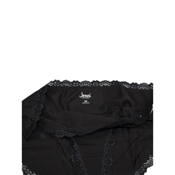 Jenni Womens 2X Black Cotton Lace Trim Hipster Panties Underwear Set Of 2 - Picture 5 of 7